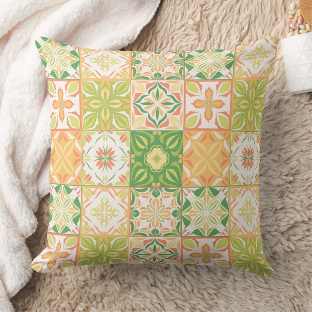 Ornate tiles in green and yellow cushion (Blanket)