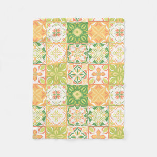 Ornate tiles in green and yellow fleece blanket