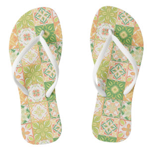 Ornate tiles in green and yellow jandals