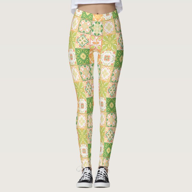 Ornate tiles in green and yellow leggings (Front)