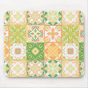Ornate tiles in green and yellow mouse pad