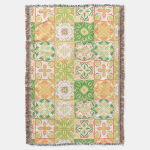 Ornate tiles in green and yellow throw blanket