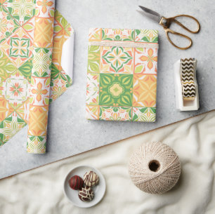 Ornate tiles in green and yellow wrapping paper