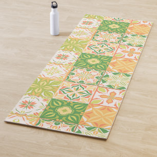 Ornate tiles in green and yellow yoga mat