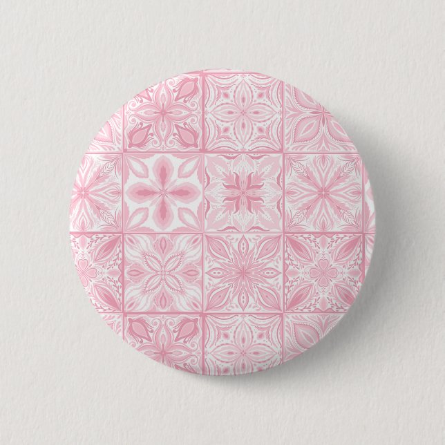Ornate tiles in pink  6 cm round badge (Front)