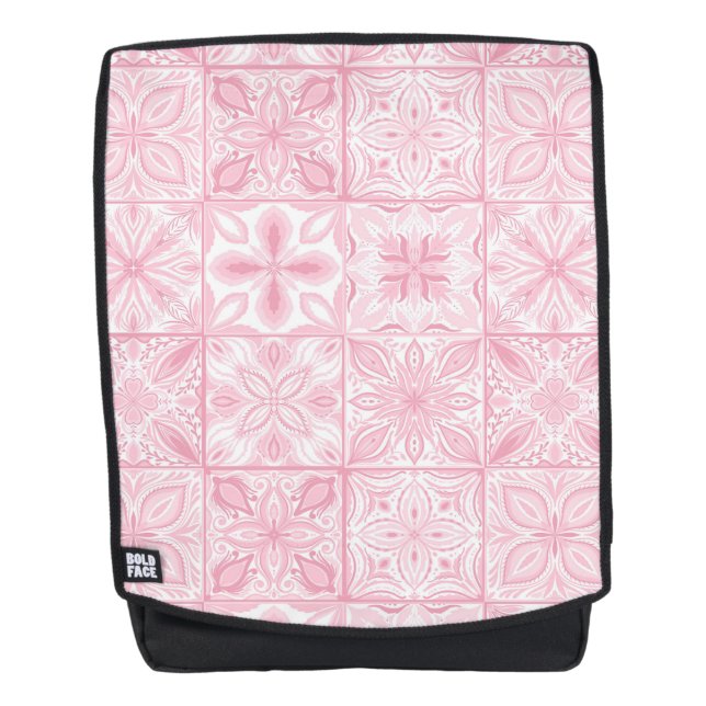 Ornate tiles in pink  backpack (Front)
