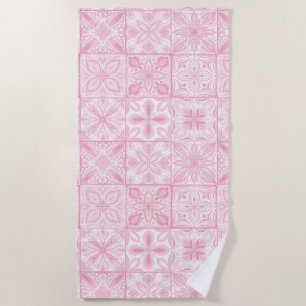 Ornate tiles in pink  beach towel