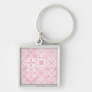 Ornate tiles in pink  key ring