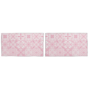 Ornate tiles in pink  pillowcase