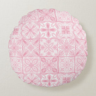 Ornate tiles in pink  round cushion