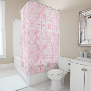 Ornate tiles in pink  shower curtain