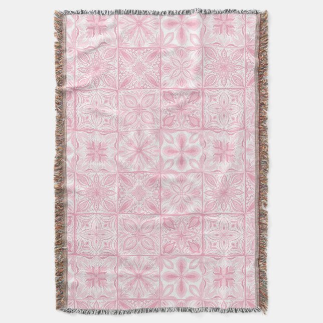 Ornate tiles in pink  throw blanket (Front Vertical)