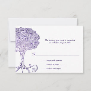 Ornate Tree of Life Purple Bat Mitzvah RSVP Card