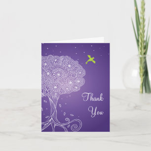 Ornate Tree of Life Purple Bat Mitzvah Thank You Card