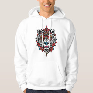 Ornate Tribal Bear Hoodie with Floral Details