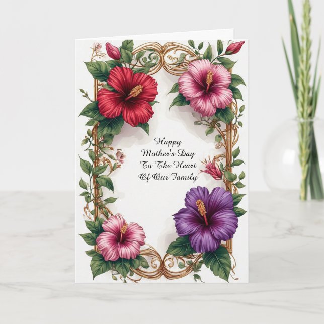 Ornate Tropical Hibiscus Floral Frame Card (Front)