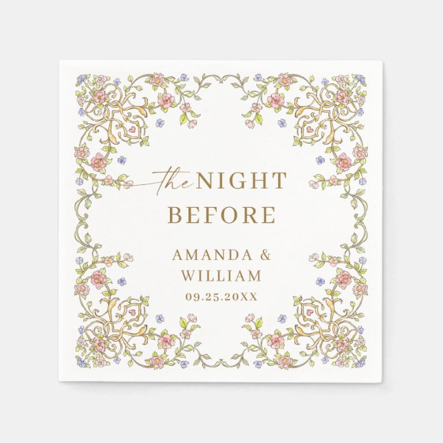 Ornate Victorian Bohemian Flowers Rehearsal Dinner Napkin (Front)