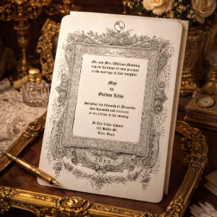 Ornate Victorian Era Scroll Frame Border Wedding Invitation