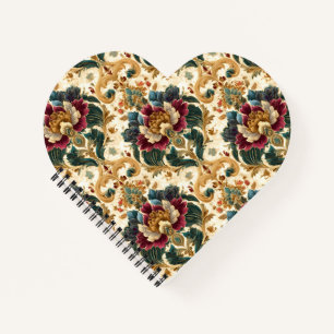 Ornate Victorian Floral Damask in Teal and Burgund Notebook