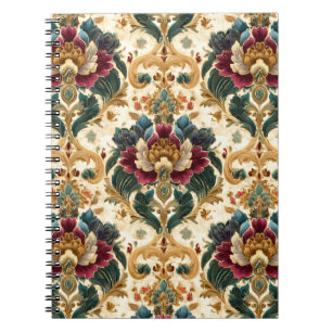 Ornate Victorian Floral Damask in Teal and Burgund Notebook