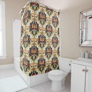 Ornate Victorian Floral Damask in Teal and Burgund Shower Curtain