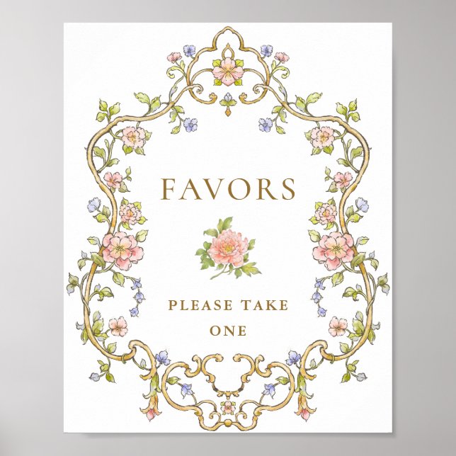 Ornate Victorian Grace Floral Favours Wedding Sign (Front)