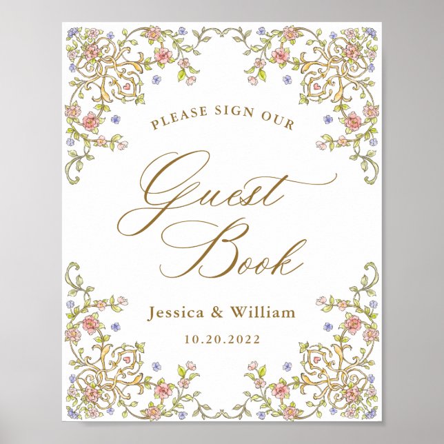 Ornate Victorian Grace Floral Guestbook Sign (Front)