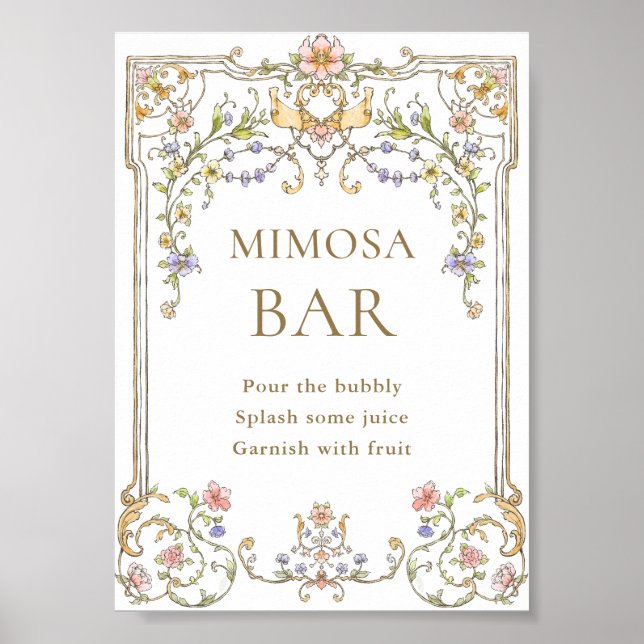 Ornate Victorian Grace Floral Mimosa Bar Sign (Front)