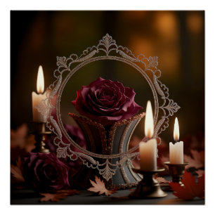 Ornate Victorian Mirror Purple Rose Candlelight Poster