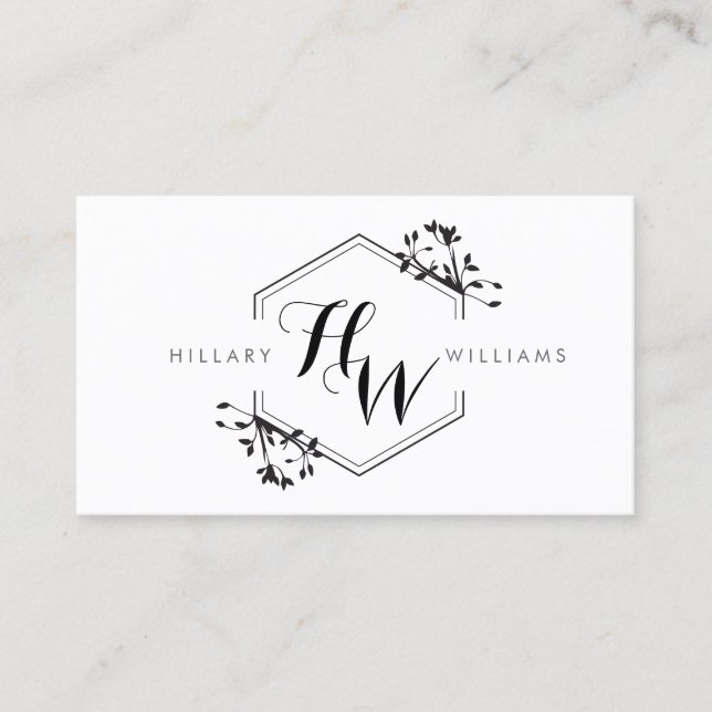 Ornate Vine and Leaf Monogram Emblem Business Card (Front)