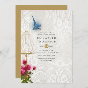 Ornate Vintage Birdcage Lace Bridal Shower Invitation