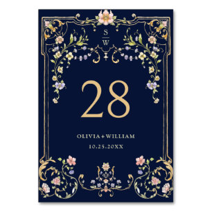 Ornate Vintage Frame Bohemian Flowers Wedding Table Number