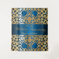 Ornate Vintage Gold And Blue Jewelled Anniversary