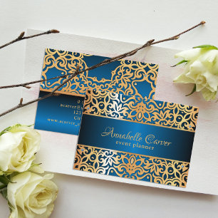 Ornate Vintage Gold And Blue Jewelled Event Planne Business Card