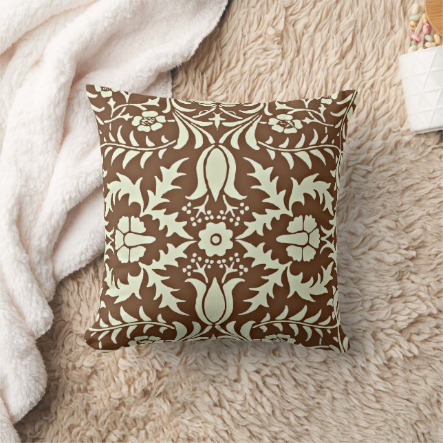 Ornate vintage pattern, brown throw pillow (Blanket)