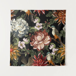 Ornate Vintage Peonies, Roses, Birds. Tapestry