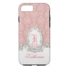 Ornate Vintage Pink Damask Floral Monogram