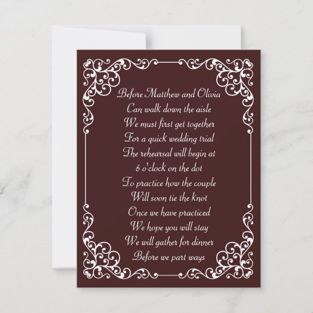 Ornate Vintage Rehearsal Dinner Poem Invites (Front)