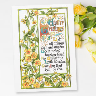 Ornate Vintage Religious Easter Hymn and Primroses Holiday Card