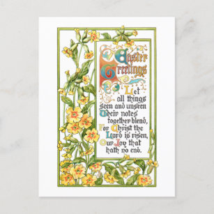 Ornate Vintage Religious Easter Hymn and Primroses Holiday Postcard