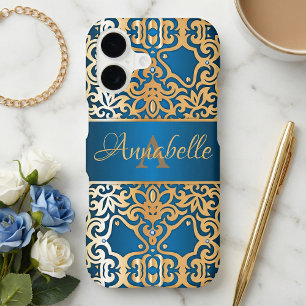 Ornate Vintage Shiny Gold And Blue Jewelled Custom