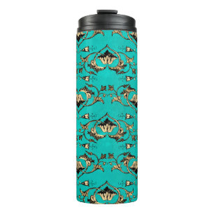 Ornate Vintage Turquoise and Gold Peacock Thermal Tumbler