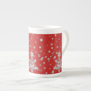 Ornate White Christmas Tree & Snowflakes Bone China Mug