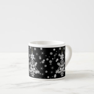 Ornate White Christmas Tree & Snowflakes Espresso Cup