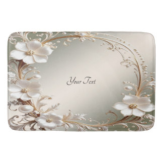 Ornate White Floral Bath Mat