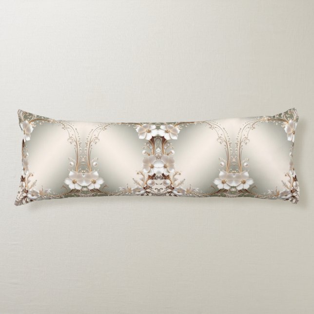 Ornate White Floral Body Pillow (Front)