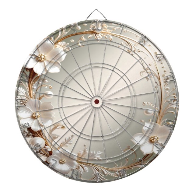 Ornate White Floral Dartboard (Front)