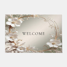 Ornate White Floral Doormat