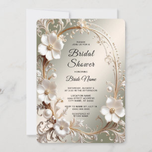 Ornate White Floral Frame Bridal Shower Invitation