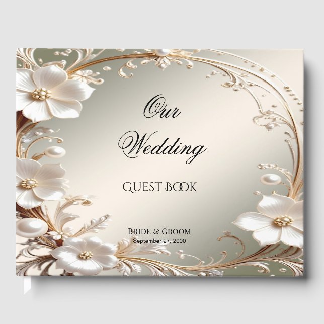 Ornate White Floral Frame Guest Book (Front)